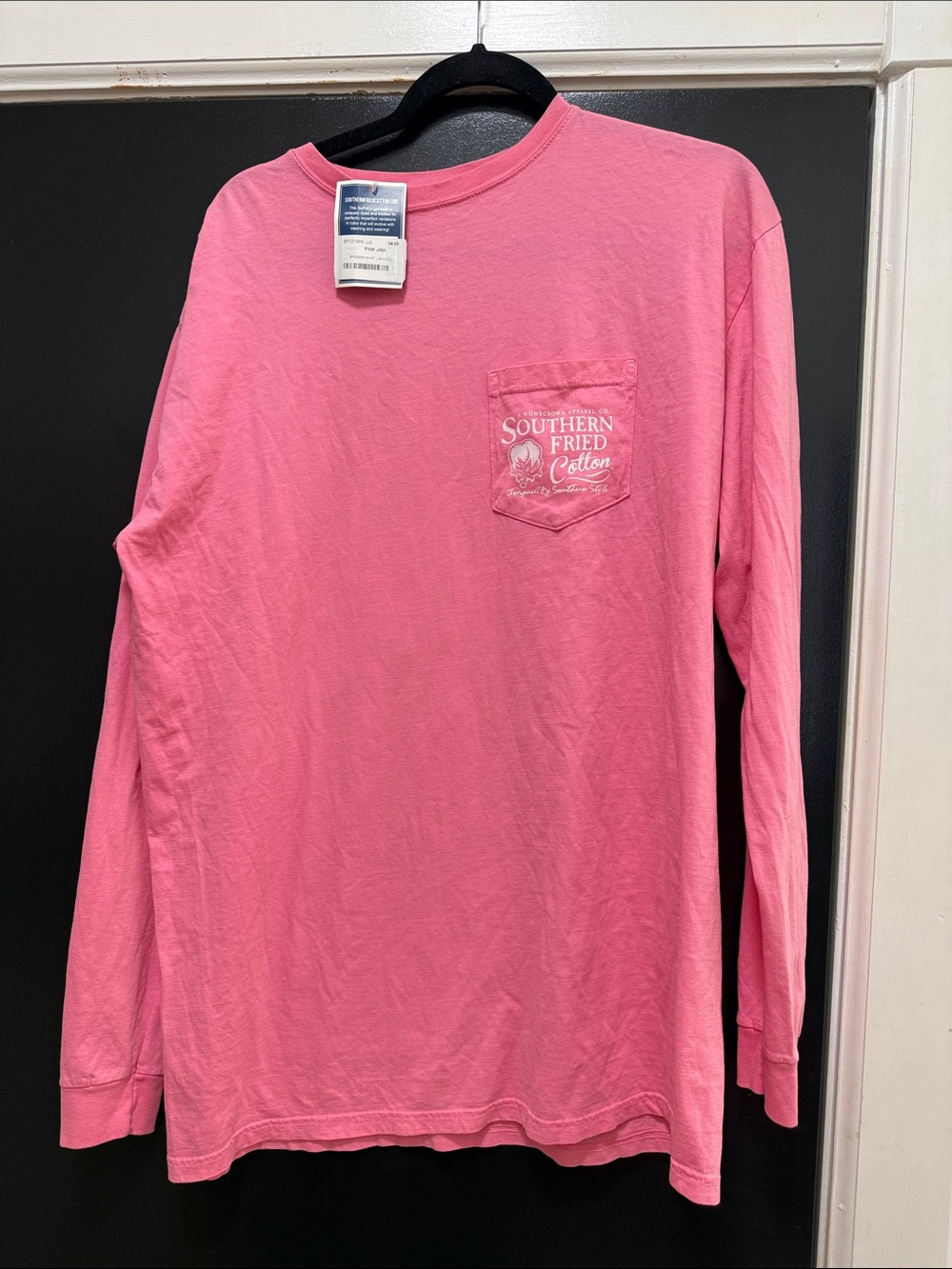 Southern Fried Cotton Bright Pink Long Sleeve Pocket Tee